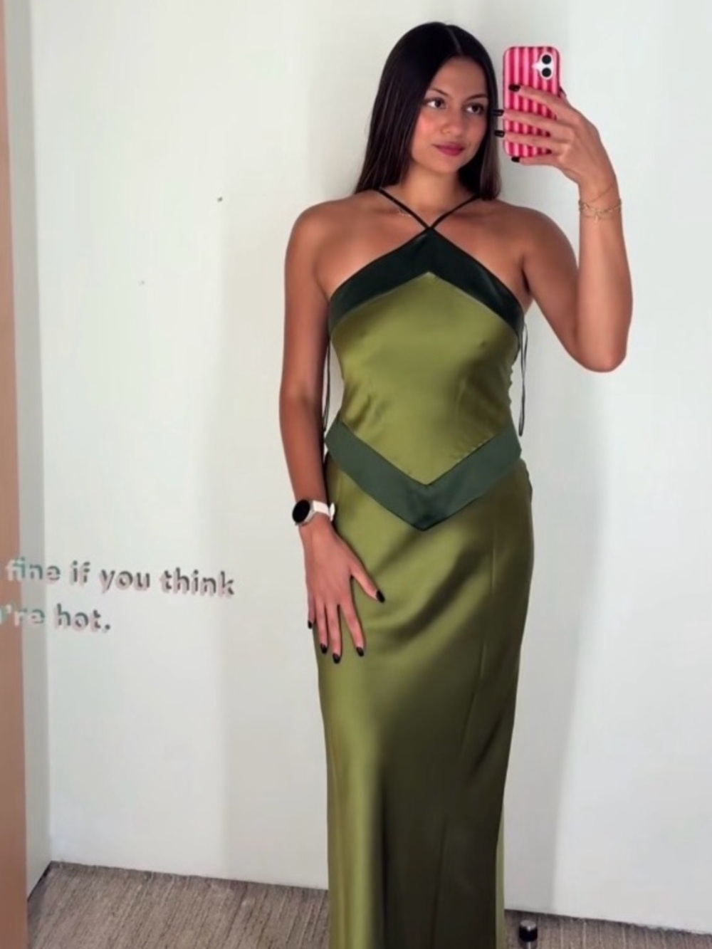 Reformation Jillian Silk Dress in Pear Satin Halter Maxi Evening Gown Size 4 - Picture 3 of 9